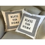 Greek Key Design Bless Our Home Cotton Canvas Pillow - CASE ONLY 